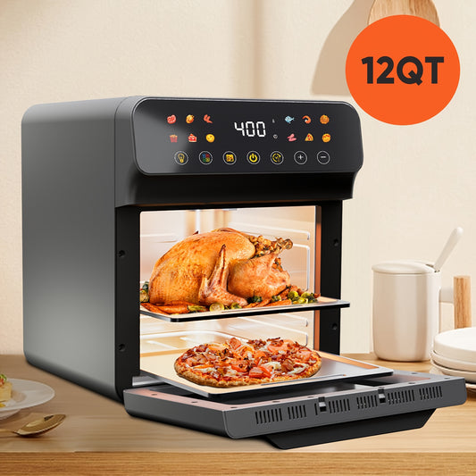 Healthy Choice 12QT Air Fryer Convection Oven - 10-in-1 Multi Function, Visible Window, Touchscreen, Easy To Clean, One-Touch Operation - Black