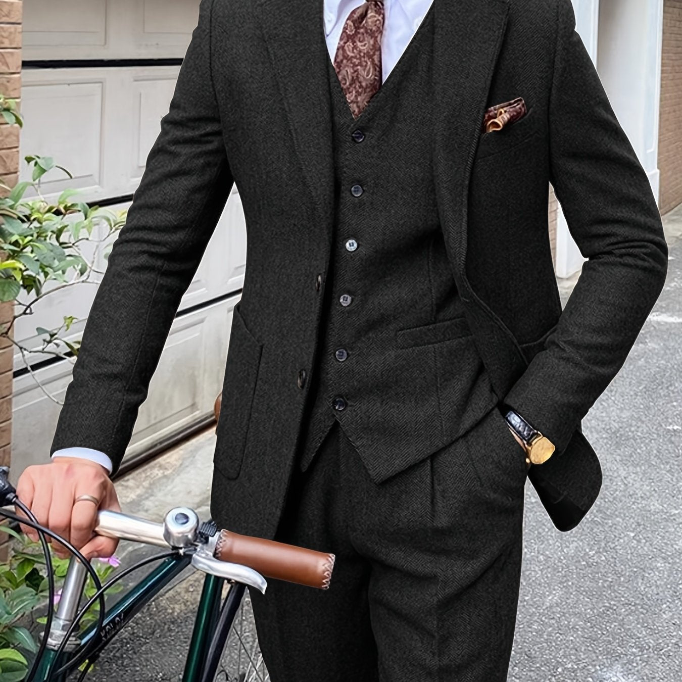 Men's 3 Piece Tweed Suit Wool Blend Herringbone Formal Wedding Party Event Vintage Western Casual Business Workwear Suit
