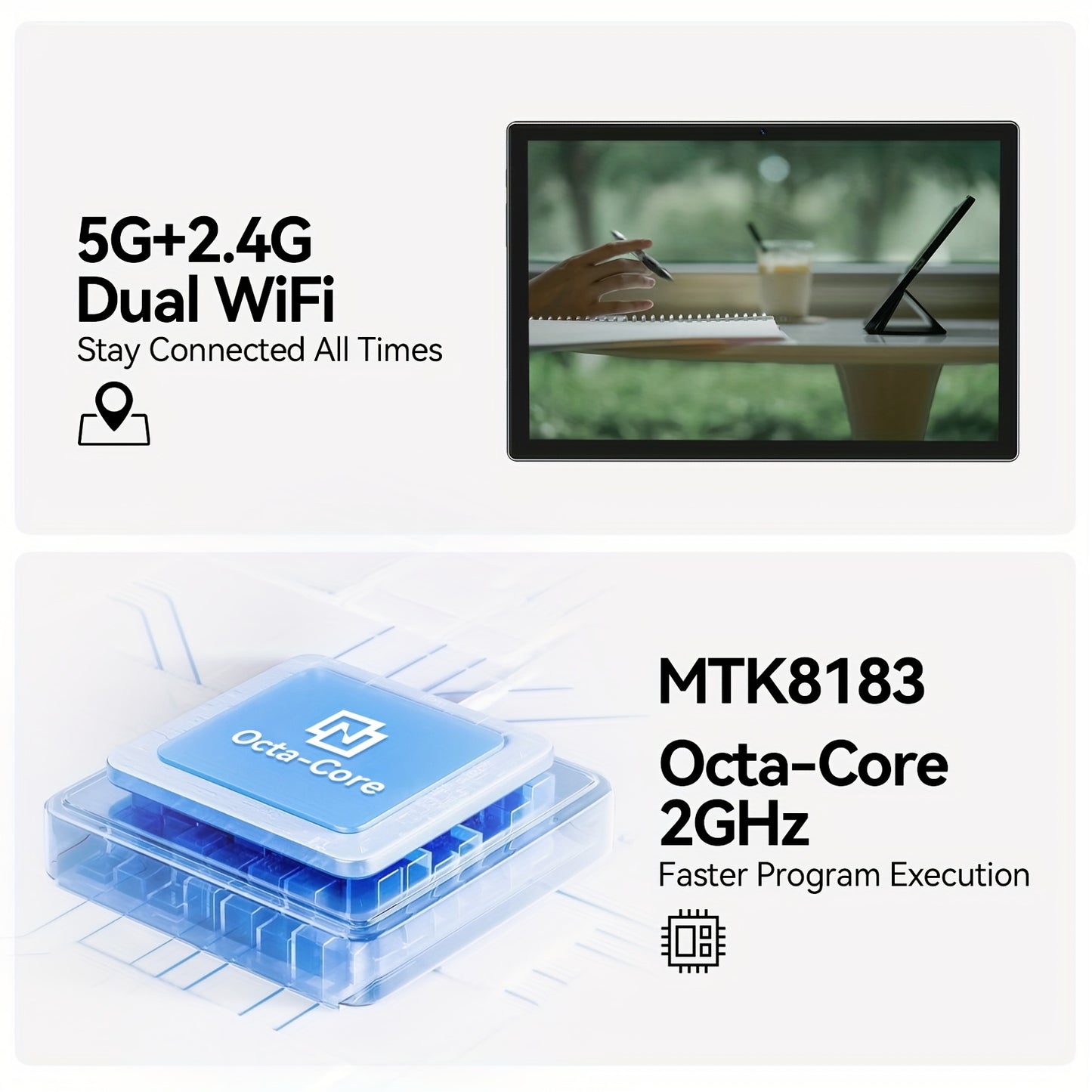 Android 13 Tablet 2024 Newest 10 Inch Octa-Core Tablet, 128GB ROM+16GB RAM (8+8 Virtual)+1TB Expand, 5G WiFi Tablet with 13MP+8MP Camera, 6000mAh Battery, 2in 1 Tablet with Keyboard, Case, Stylus Without Electricity, New Year