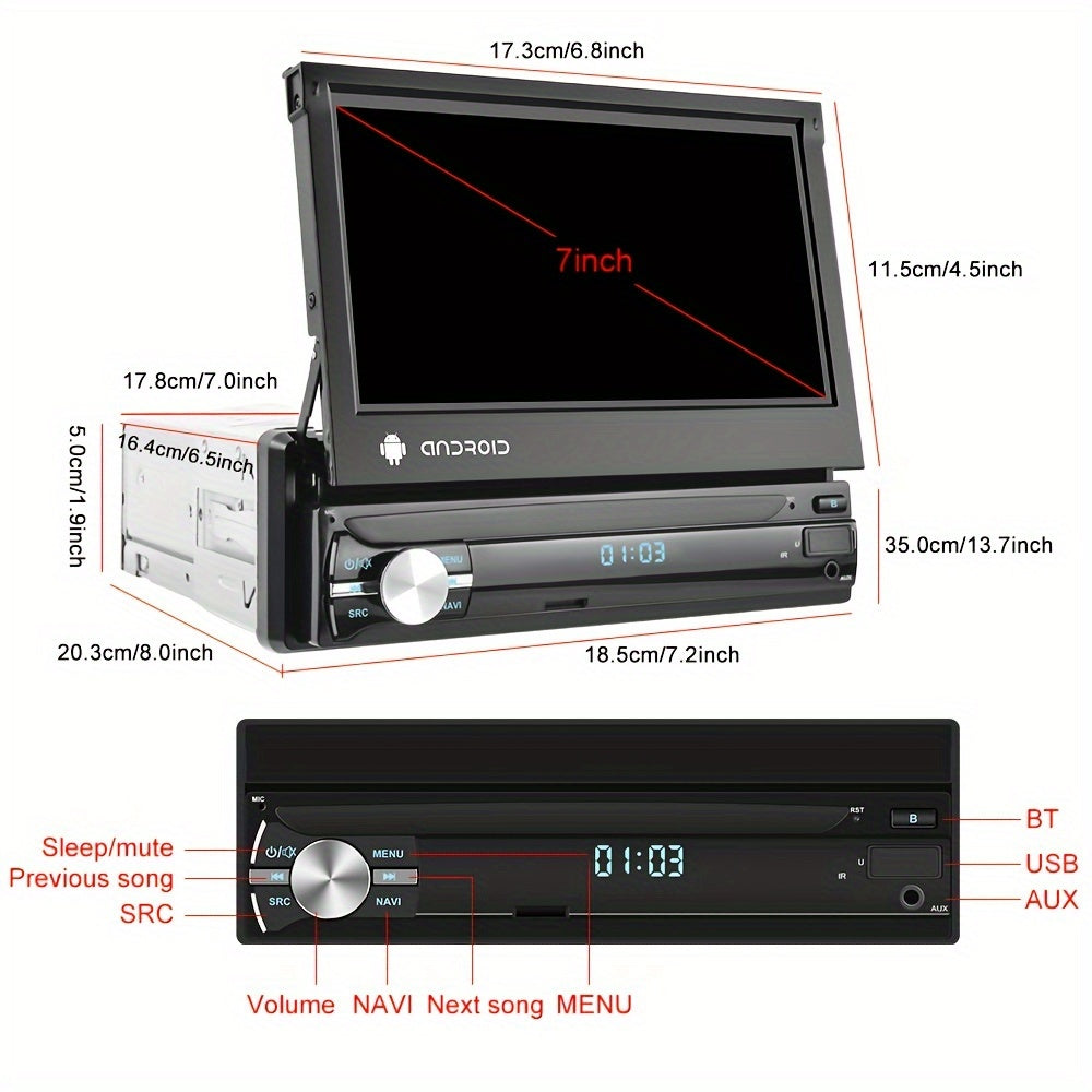 Podofo 2G 32G Single Din Android Car Stereo With Wireless CarPlayer Android Auto 7 Inch Flip Out Touch Screen GPS Navigation Wireless WiFi Head Unit FM Mirror Link Video Out DVR SWC+ Backup Camera