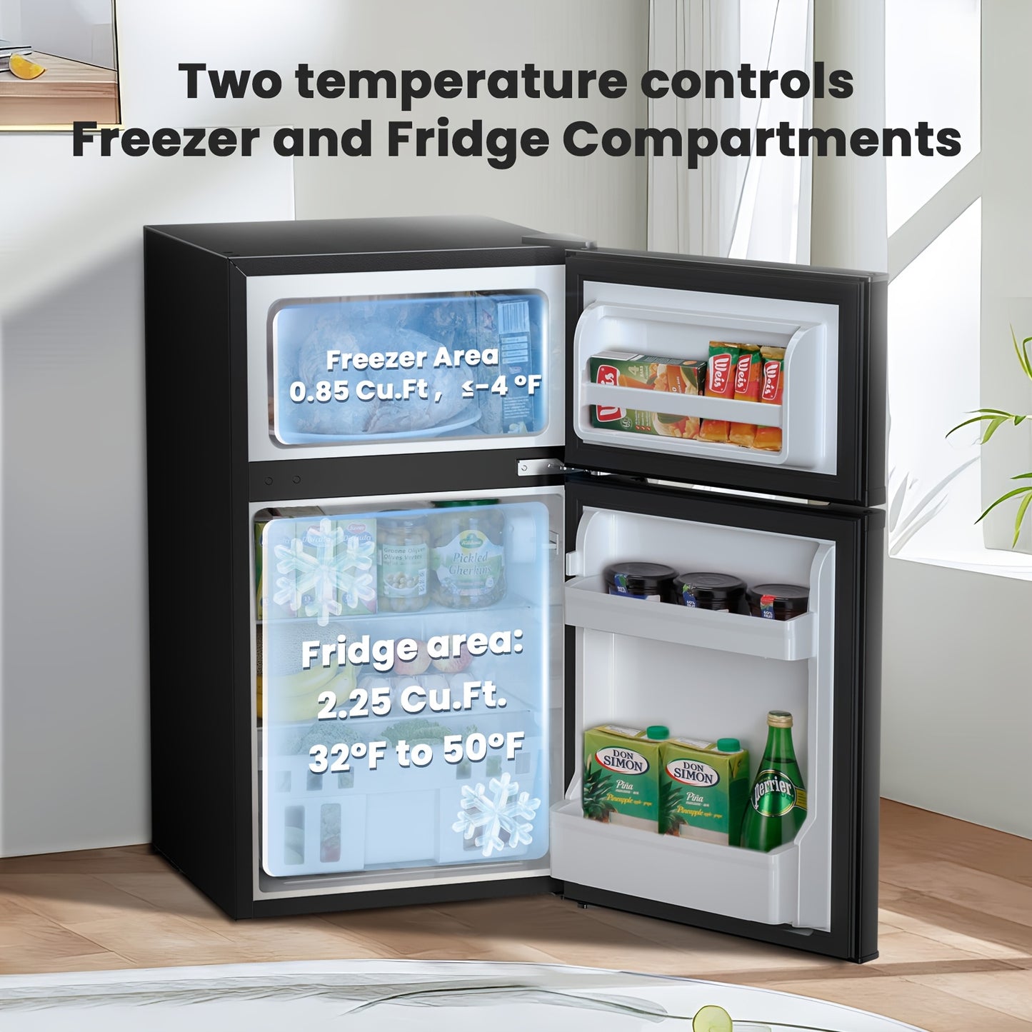 KNDKO 10L Mini Fridge with Blackboard door/ 3.1 Cu. Ft. Fridge with 2 doors, Cooler Mini Fridge for Bedroom, Car, Office, Dorm and SkincarePortable Mini Fridge - Grey, White.