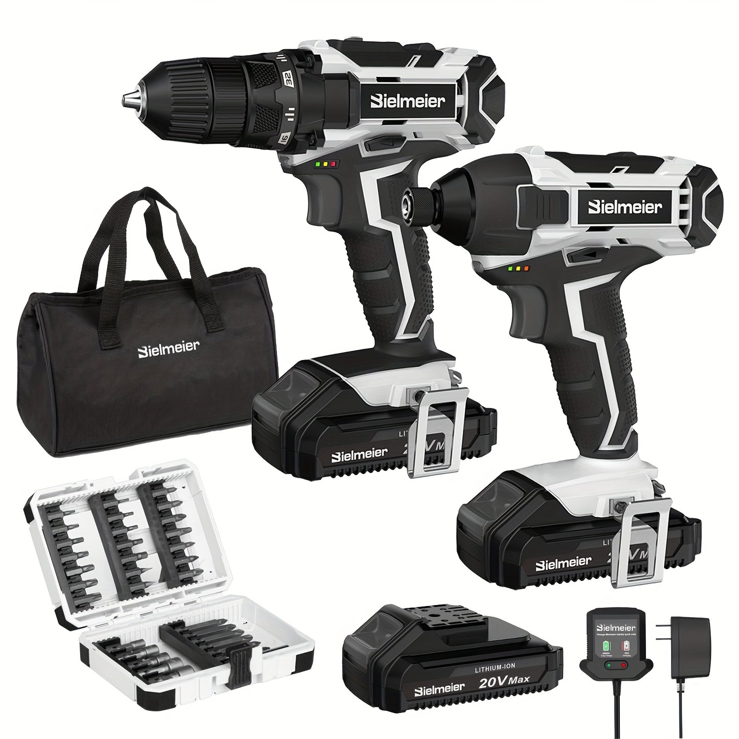 20V Cordless Drill Sets Combo Kit | 3/8" Drill and 1/4" Impact Driver Set | 33pcs Drill Bit Set | LED Light, Charger, Battery Pack | Home Repair