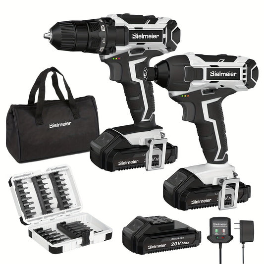 20V Cordless Drill Sets Combo Kit | 3/8" Drill and 1/4" Impact Driver Set | 33pcs Drill Bit Set | LED Light, Charger, Battery Pack | Home Repair