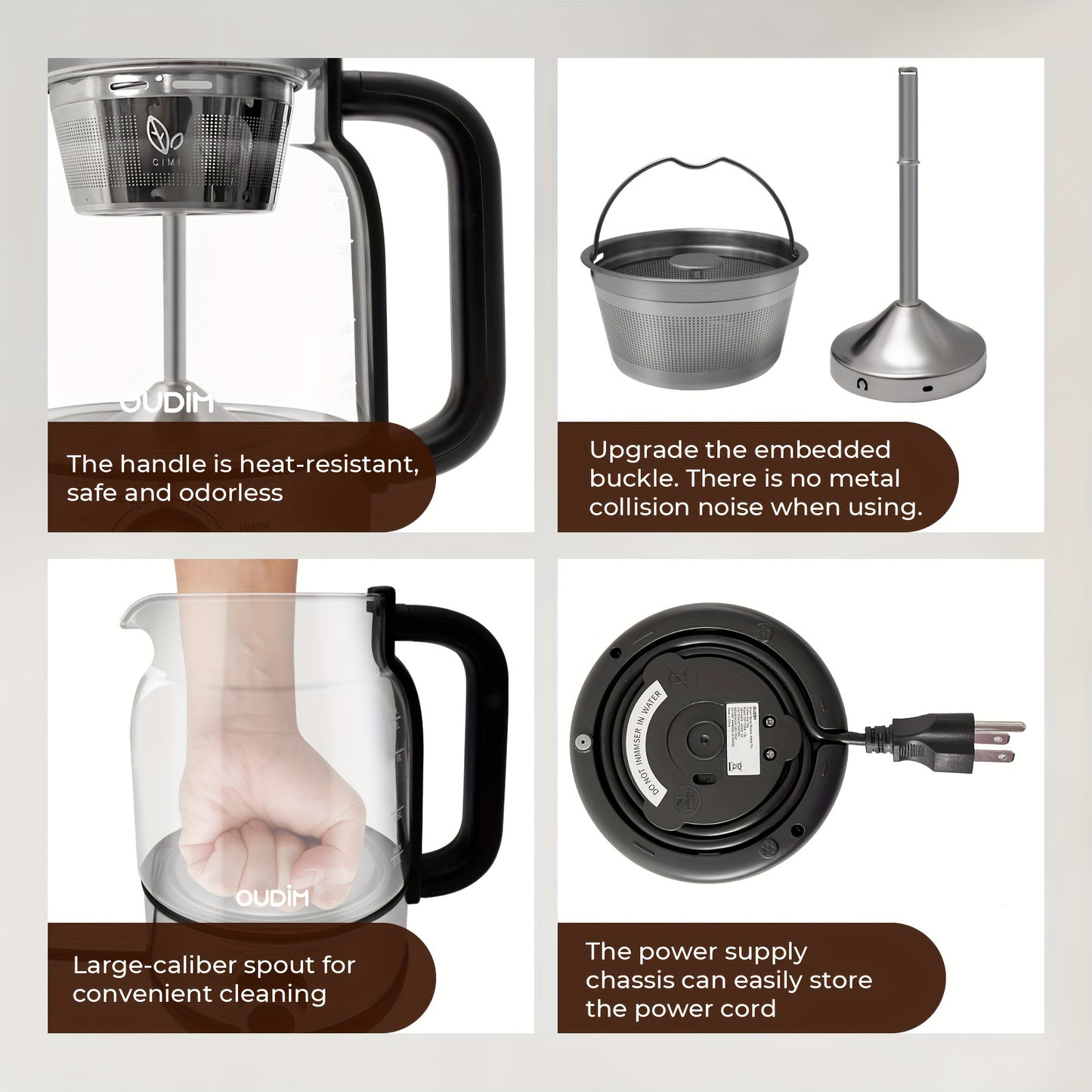 [600W Drip Coffee Maker] 1.2L BPA-Free Glass Stainless Steel Drip Coffee Maker | 600W Power, Brewed Tea Pot Coffee Plunger, Electric Kettle Tea Pot, Keep Warm, Boil Dry And Safety Protection, Gifts for Mother's Day