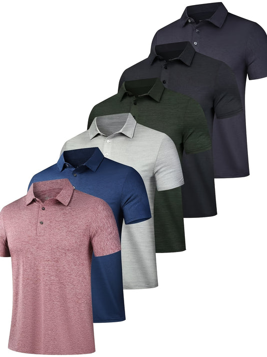 HOPLYNN 6 Pack Men's Performance Polo Shirts Moisture Wicking Short Sleeve Golf Athletic Casual Collared T Shirt