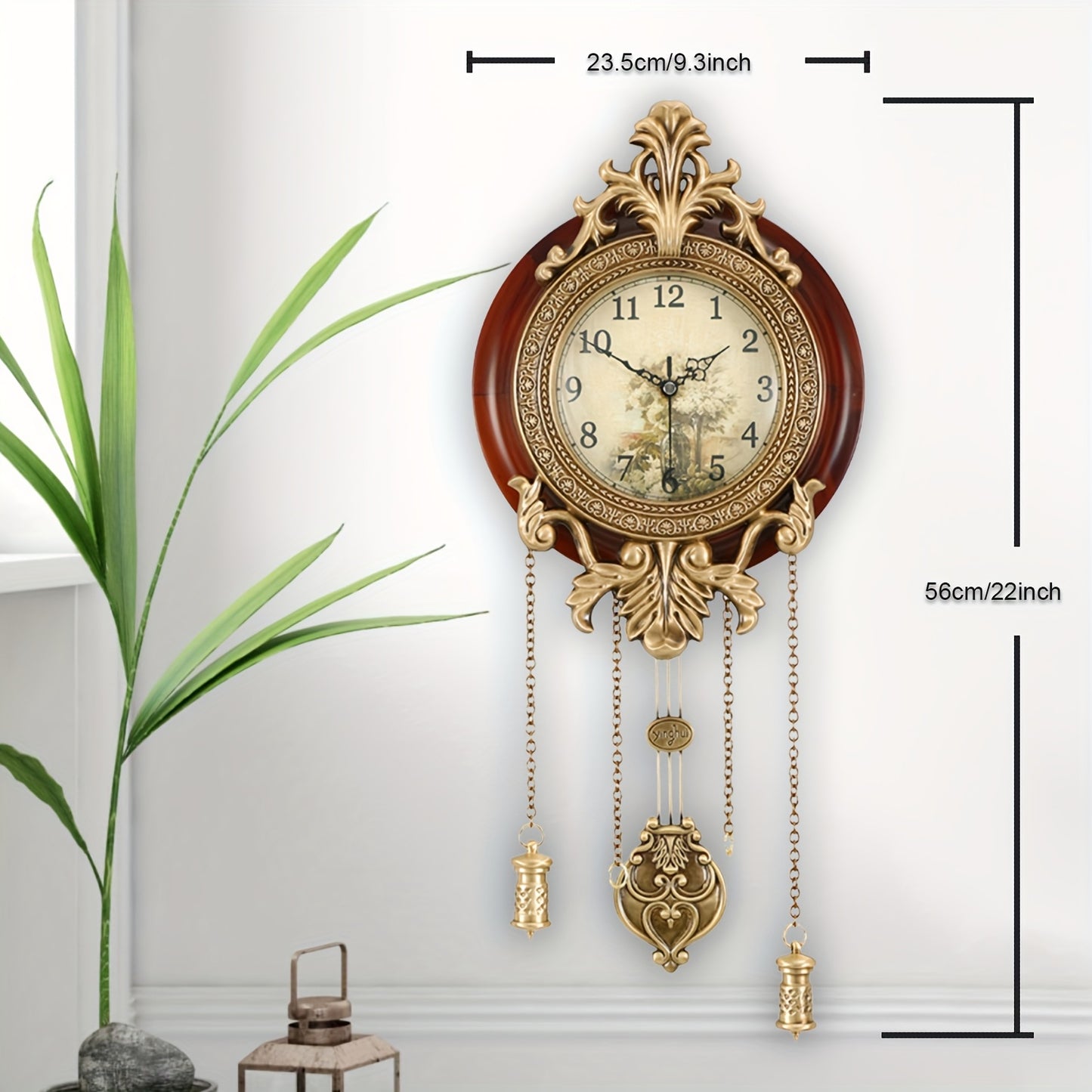 Large Antique-Style Wood Wall Clock - Battery Operated with Swinging Pendulum, Classic European Victorian Design for Living Room Decor, Unique Home Accent