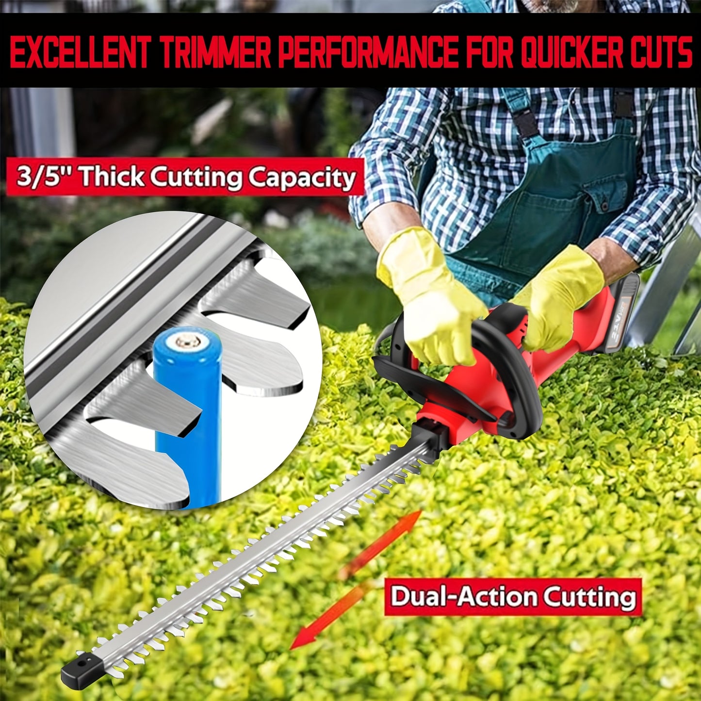 Electric Bush Trimmer 20V Cordless Hedge Trimmer 1400 RPM Lightweight Compact Battery Included
