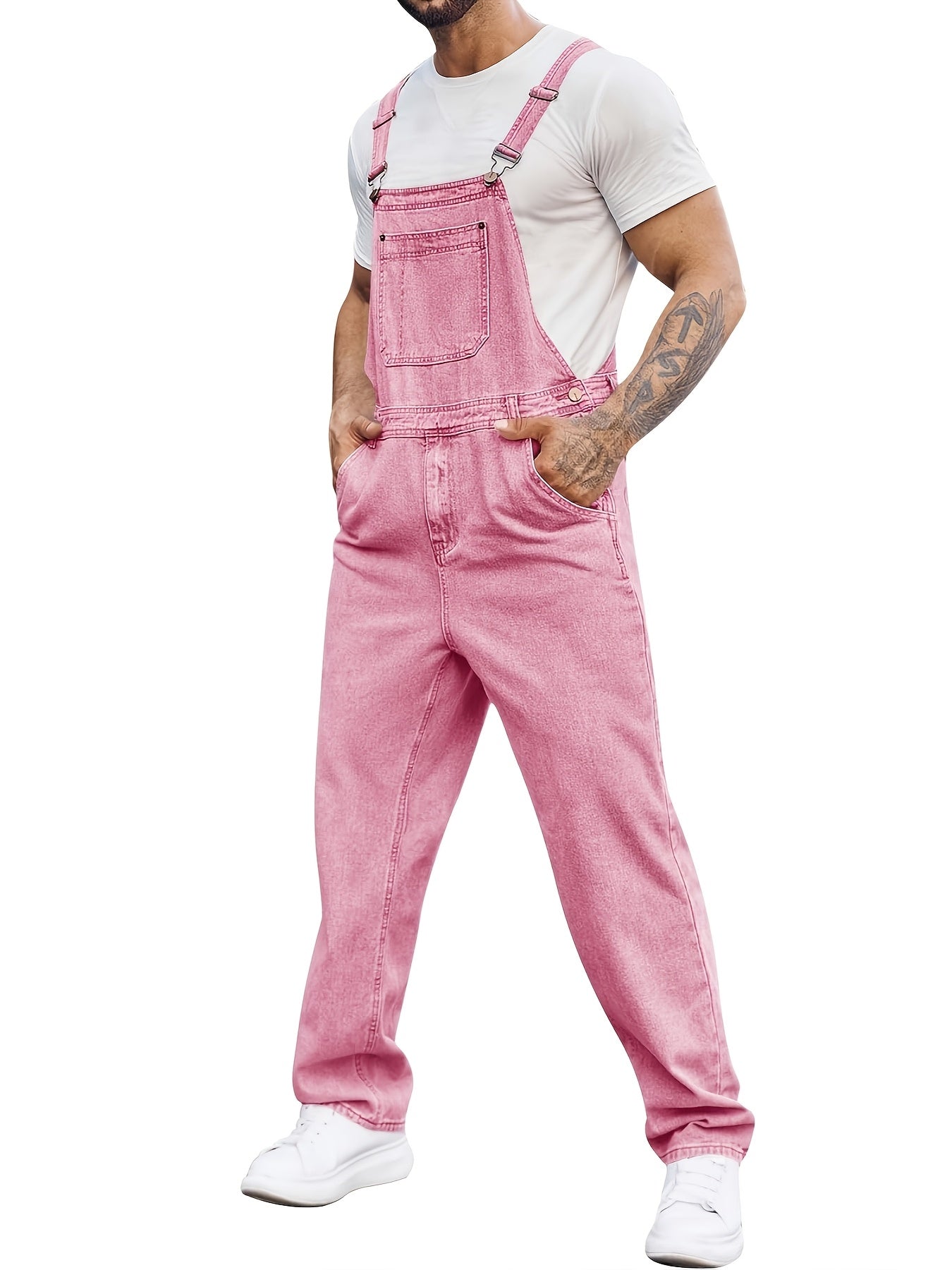Men's Denim Bib Overalls Jeans Fashion Boot Cut Casual Slim Fit Adjustable Straps Jumpsuit
