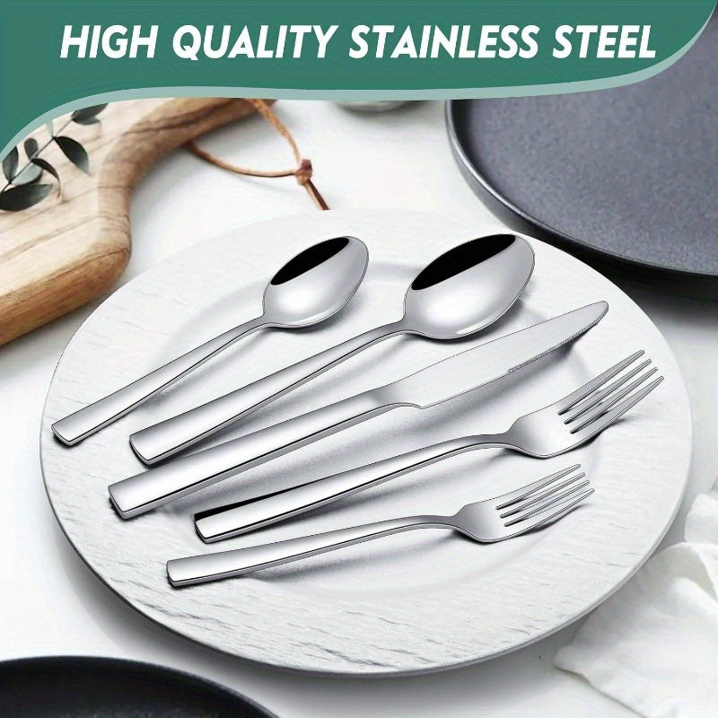 66 Piece Silverware Flatware Set with Serving Utensils Stainless Steel Square Cutlery Set for 12 Mirror Polished Dishwasher Safe Tableware Set