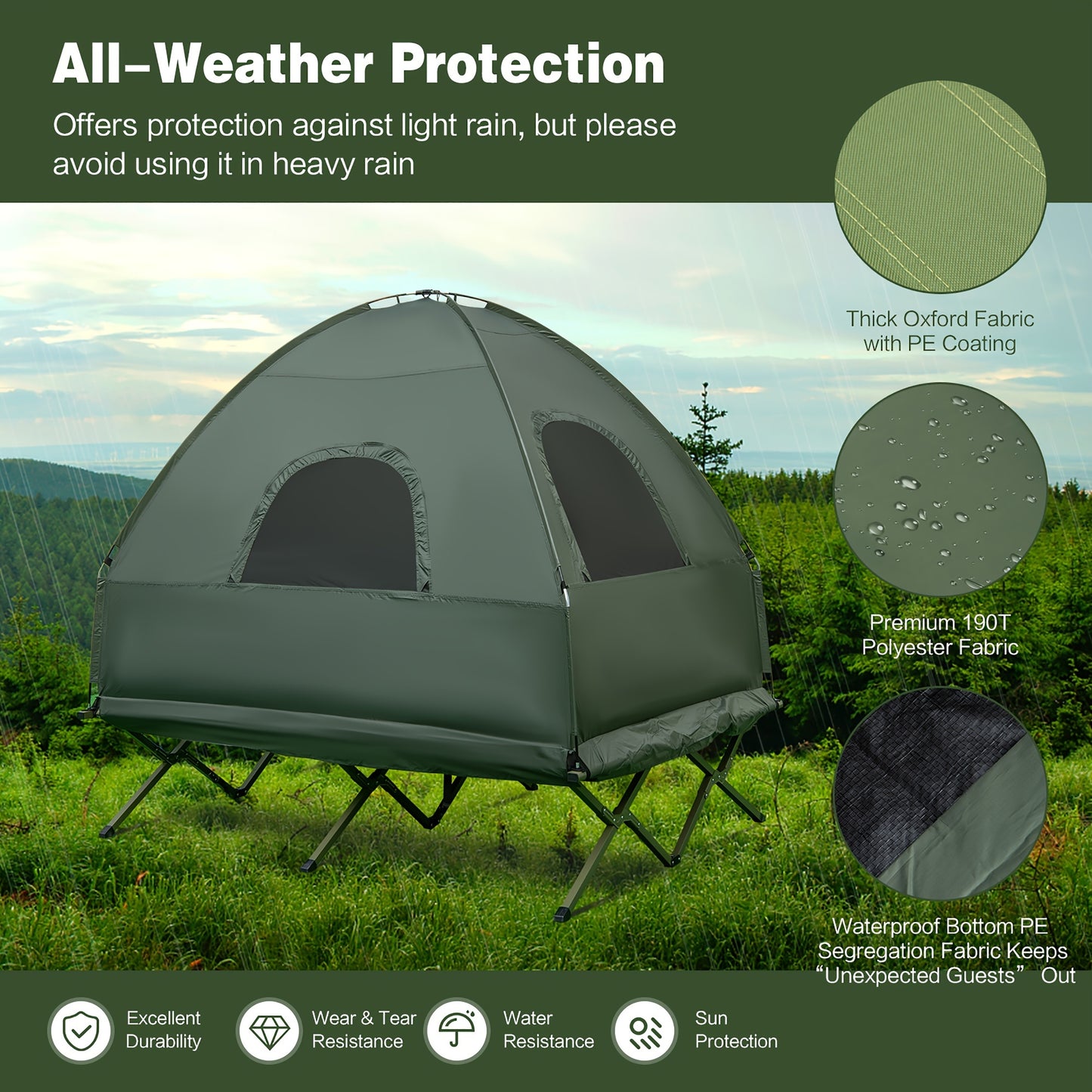 GYMAX 2 Person Compact Portable Pop Up Tent Camping Cot with Air Mattress and Sleeping Bag