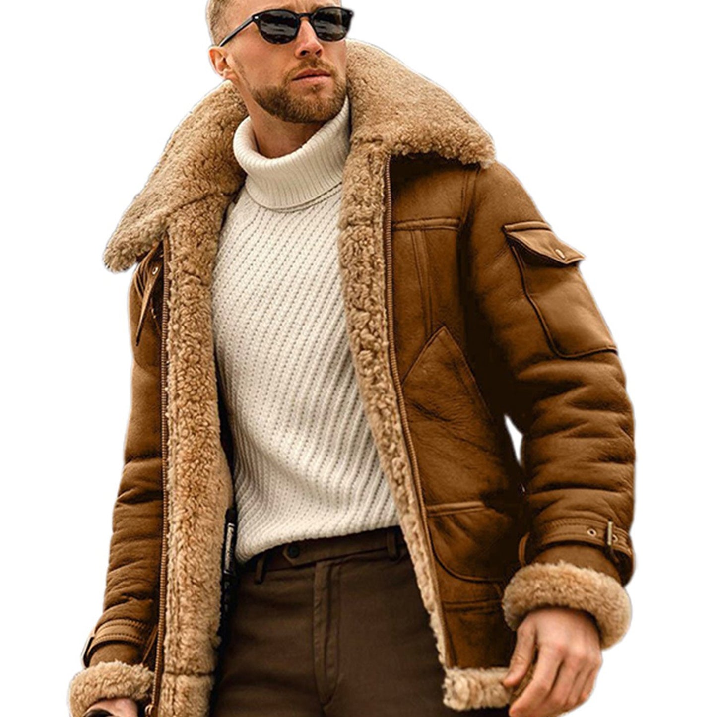 Men's Casual High Neck Fleece-Lined Jacket, Polyester 95%, Solid Color, Non-Stretch Fabric, Skinny Fit, with Zipper Closure and Contrast Pockets for Winter