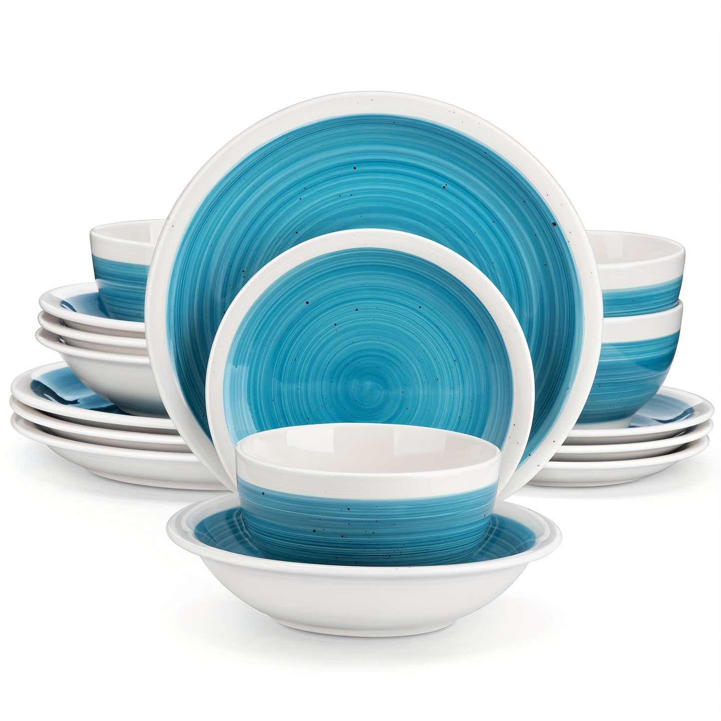 4 Person Hand Painted Pottery Tableware Set 16 Pieces Gray Dinnerware Set Country Chic Style