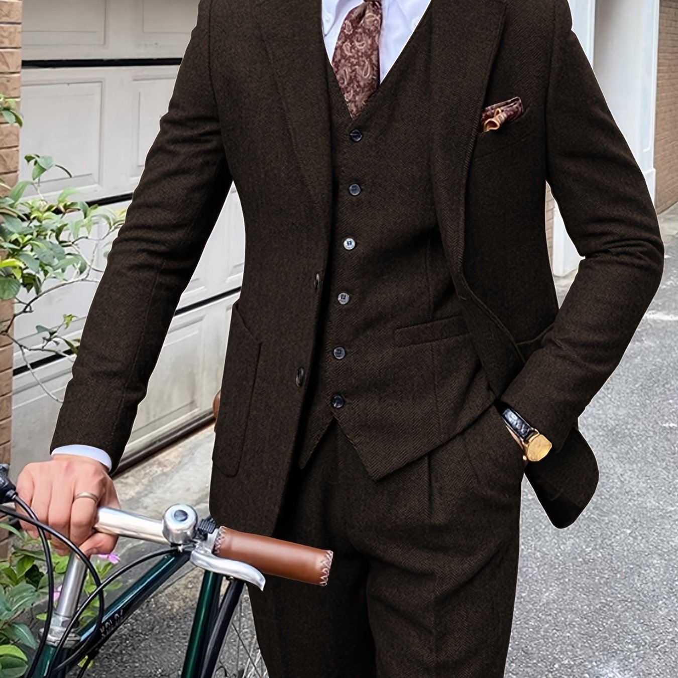 Men's 3 Piece Tweed Suit Wool Blend Herringbone Formal Wedding Party Event Vintage Western Casual Business Workwear Suit