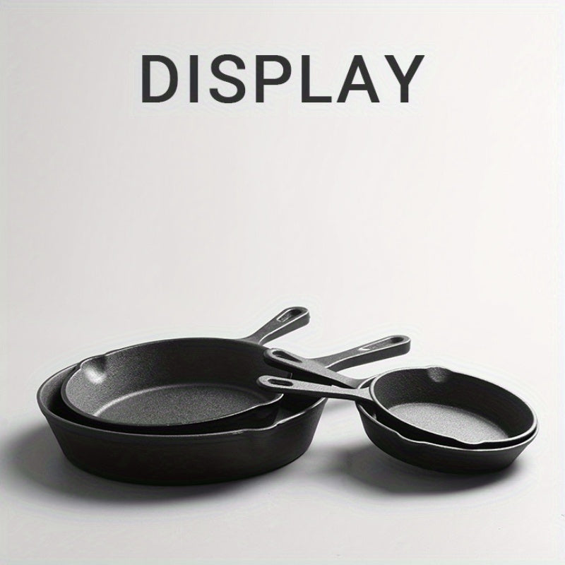 Cast Iron Skillet 7 Piece Set Heavy Duty Professional Chef Quality Preseasoned Pan Set 26cm 20cm 16cm 14cm Suitable for Frying Cooking Pizza Oil Brush Silicone Handle Beech Spatula