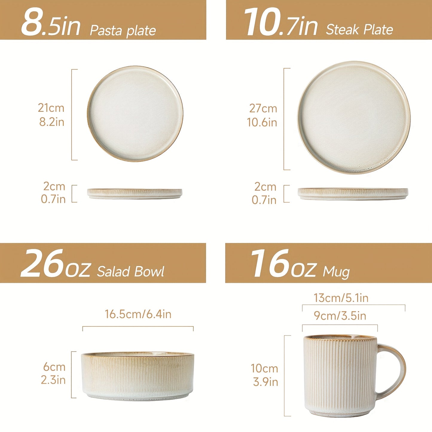 16 Pieces Beige Striped Ceramic Dinnerware Set European Classical Style Tableware Relief Bowl Soup Bowl Plate Stoneware Modern High-End Elegant Exquisite Suitable for Parties Weddings Family Dinners