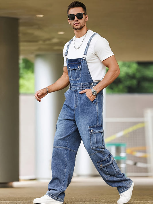 Men's Casual Denim Overalls - Pocketed, Comfortable Workwear for Daily Wear