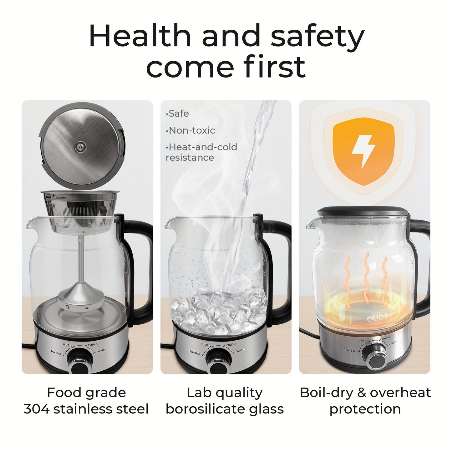 [600W Drip Coffee Maker] 1.2L BPA-Free Glass Stainless Steel Drip Coffee Maker | 600W Power, Brewed Tea Pot Coffee Plunger, Electric Kettle Tea Pot, Keep Warm, Boil Dry And Safety Protection, Gifts for Mother's Day