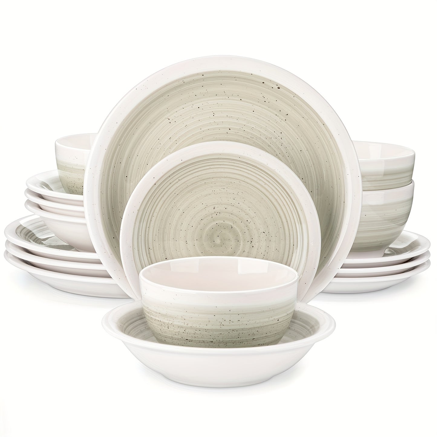 4 Person Hand Painted Pottery Tableware Set 16 Pieces Gray Dinnerware Set Country Chic Style