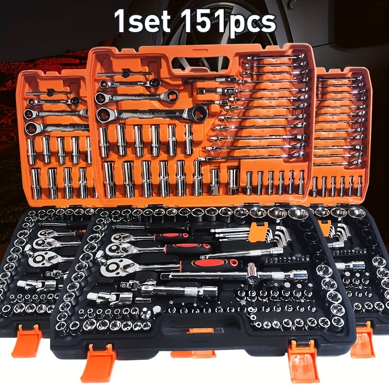 151 Professional Car Master Tool Set - Premium Tool Set For Car, Bicycle And Motorcycle Repair - Compact, Portable, Complete Solution With Ratchet Wrench, Various Screwdriver Sets, No Battery