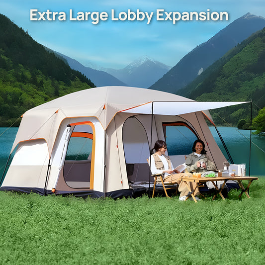 Ezify Waterproof Family Camping Tent - Spacious 2-Room, Double-Deck Design for 4-6 People, Durable & Rainproof with Zip Closure, Perfect for Outdoor Adventures