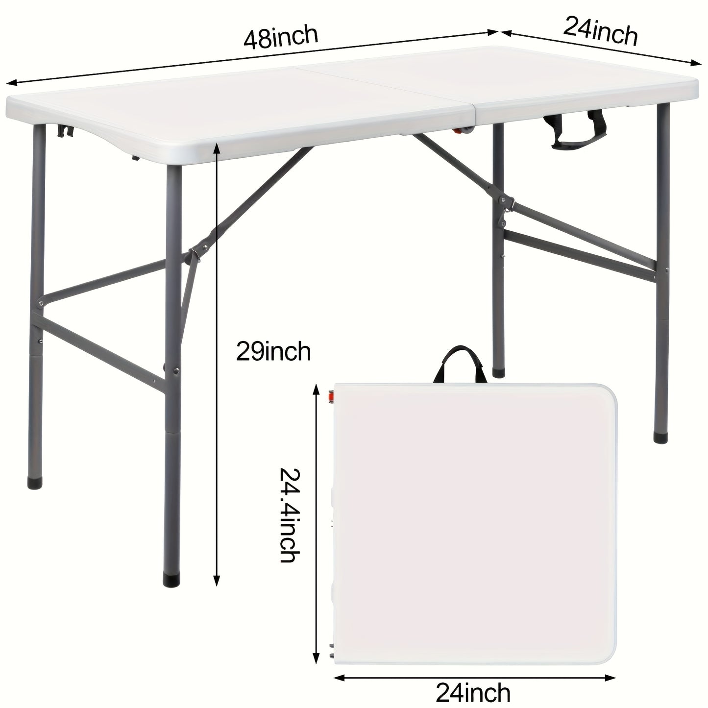 4 FT/ 6 FT Plastic Folding Dining Table, White High Duty Rectangular Dining Table with Carrying Handle, Portable In/Outdoor Camping Picnic Garden Party Dining & Office Meeting Desk, Multipurpose
