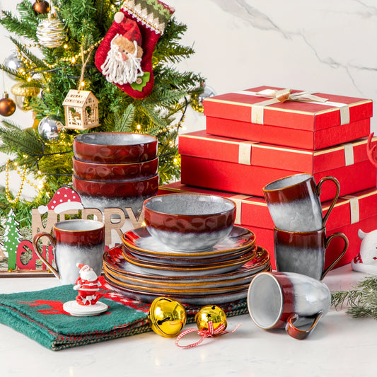 16 Pieces Modern Ceramic Dinnerware Set Includes Plates Bowls and Mugs for 4 High Temperature Kiln Glazed Easy Clean Tableware