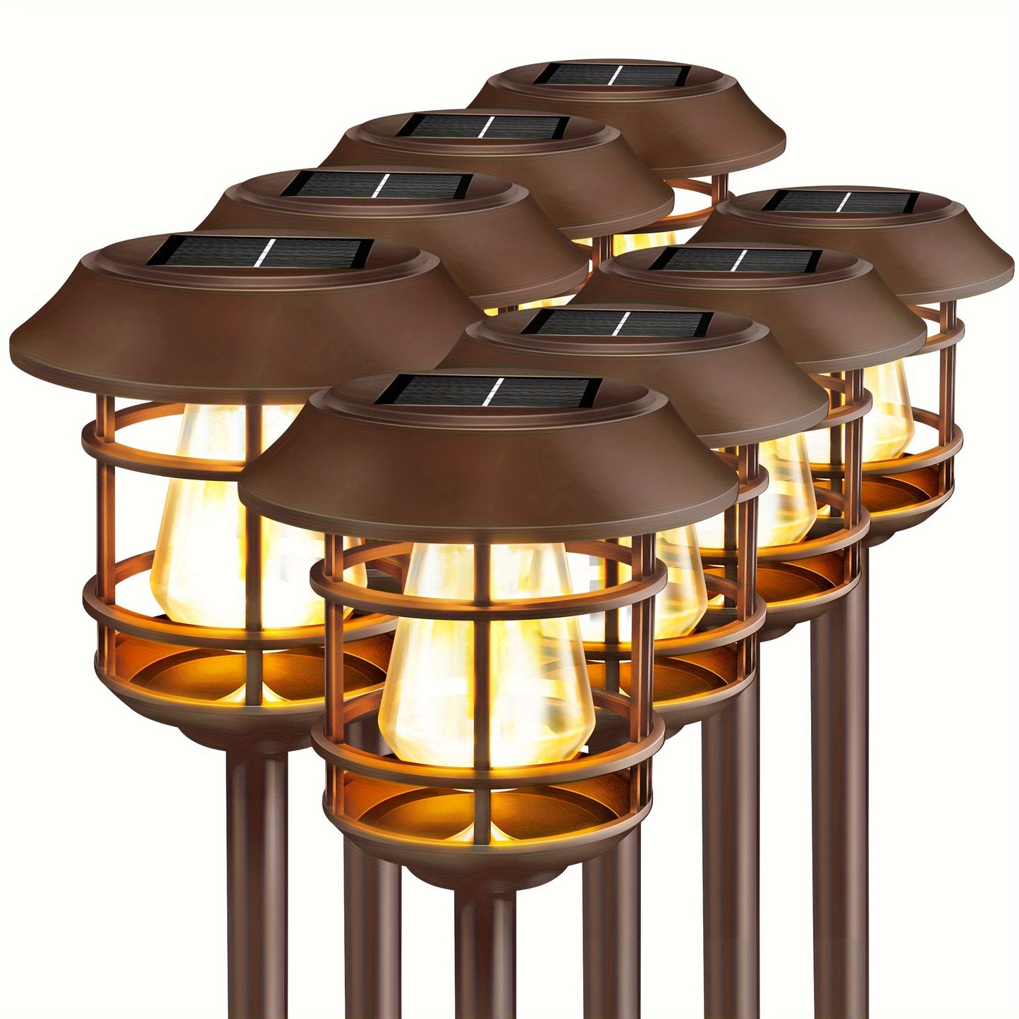 8 Pack Large Warm Light Solar Pathway Lights Outdoor Garden Yard Lights Auto On Off Solar Landscape Lighting for Lawn Patio Walkway