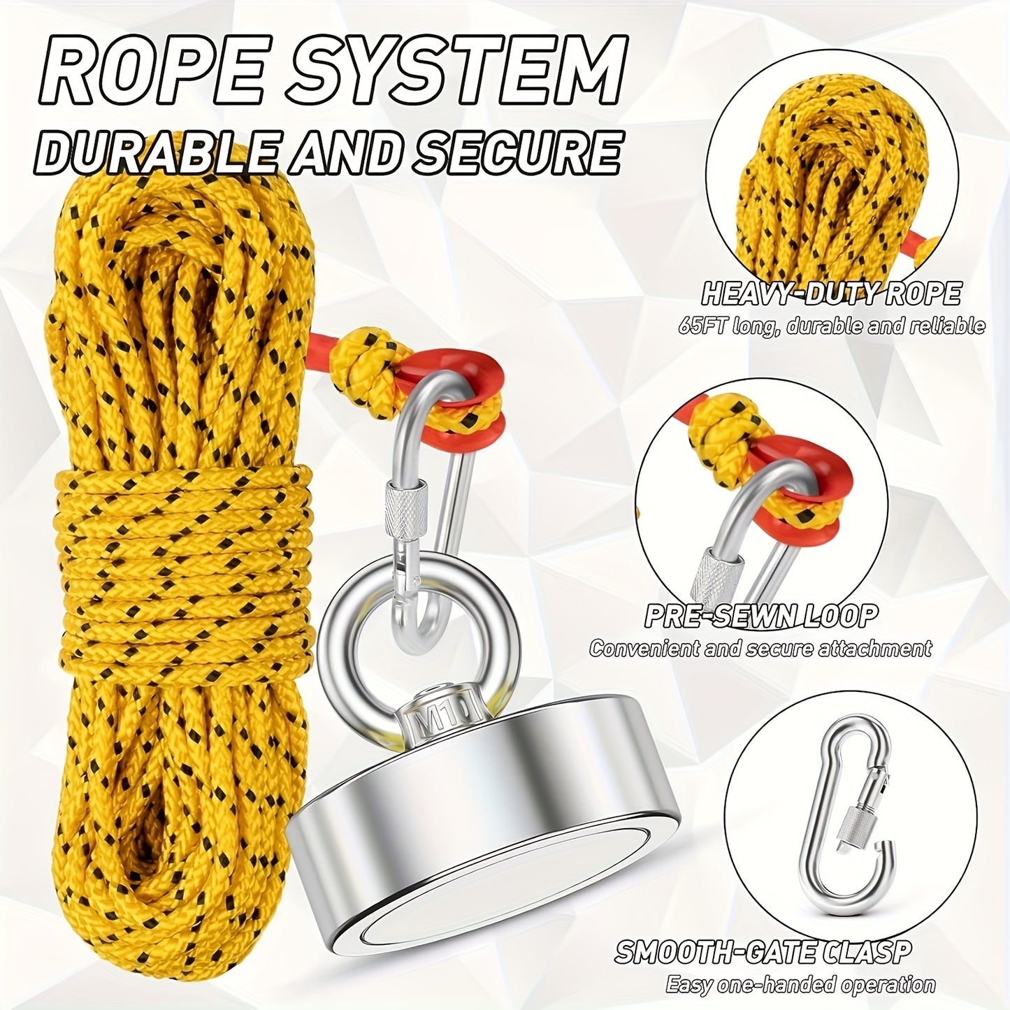 Magnet Fishing Kit, 1000 Lbs Superior N52 Magnet For Fishing, Diameter 2.95inch (75mm), Fishing Magnet With Case, Gloves, 65ft Rope, Backpack, Scraper, 10pcs Complete Set Fishing Magnet Kit