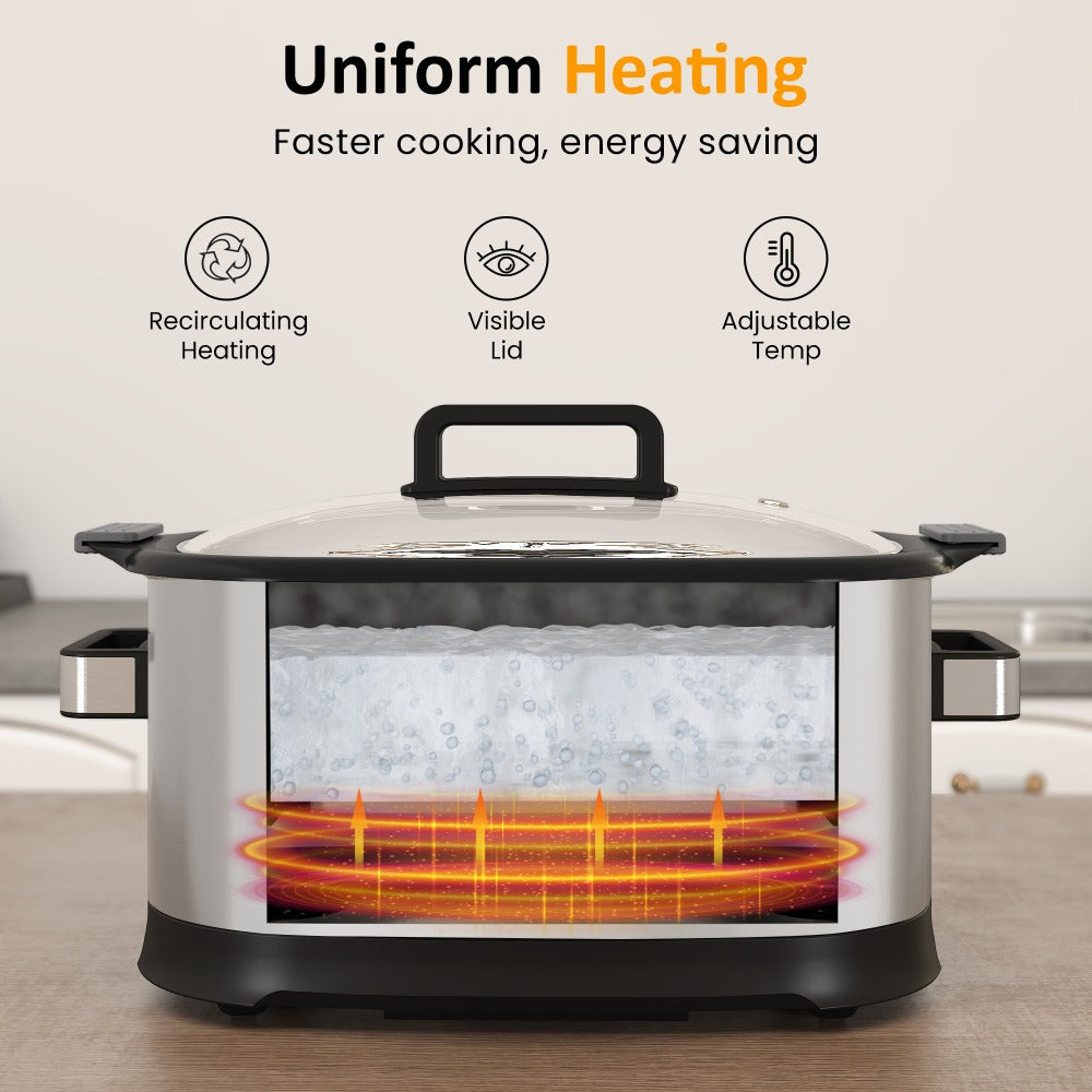 11-in-1 Multi Slow Cooker Roaster Oven, 6.5QT Sliver Digital Programmable Slow Cooker with Rack, Large Removable Nonstick Crock, Glass Lid, Multicooker with Timer Temp Control, Delay Start