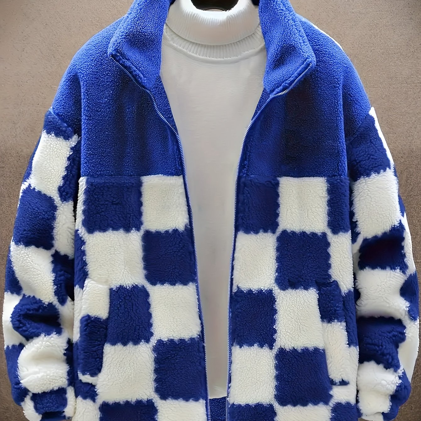 Women'S Plus Size Casual Plaid Print Faux Fur Coat Zip Up Shaggy Warm Winter Jackets With Pockets - For Women - Faux Fur & Fleece Lining - Perfect For Cold Weather & Winter - Ideal Gift For Women