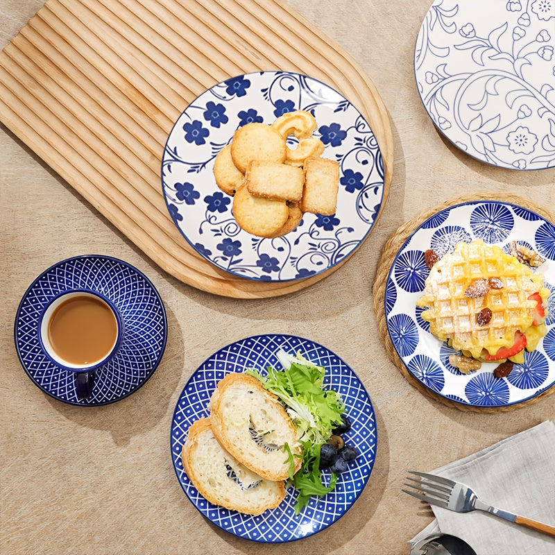 12 or 24 Pieces Ceramic Dinnerware Set Blue and White Porcelain Plates and Bowls Dishwasher Microwave and Oven Safe Scratch Resistant Healthy Tableware for Restaurant and Home Kitchen Elegant Gift for Valentines and Weddings