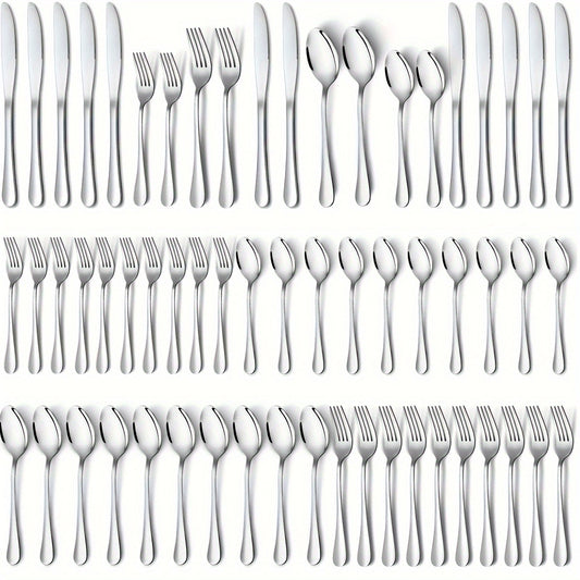 60 Piece Silverware Set Stainless Steel Cutlery Set for 12 People Kitchen Utensil Set with Knives Forks Spoons Mirror Polished Dishwasher Safe Ideal for Families Outdoor Parties Weddings