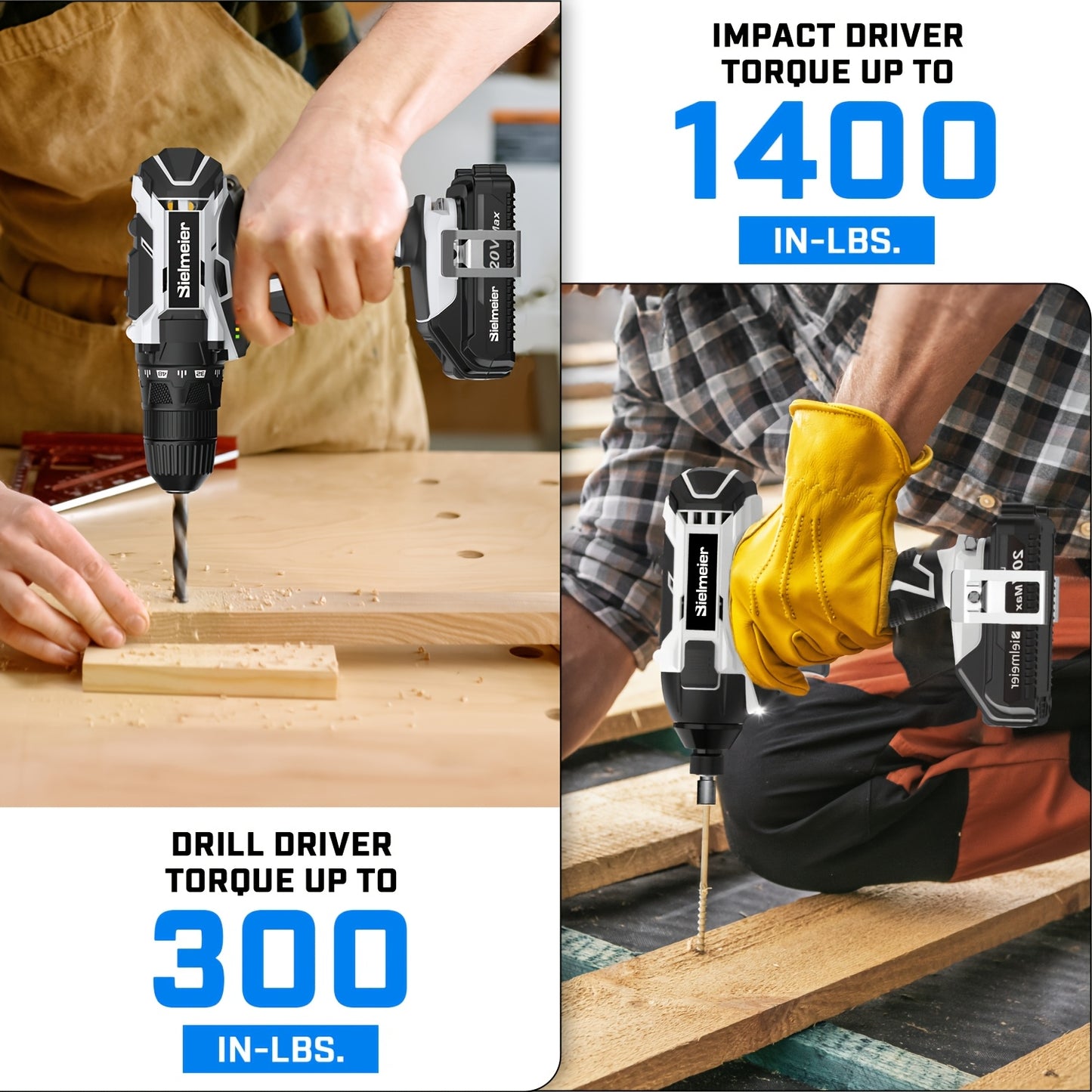 20V Cordless Drill Sets Combo Kit | 3/8" Drill and 1/4" Impact Driver Set | 33pcs Drill Bit Set | LED Light, Charger, Battery Pack | Home Repair