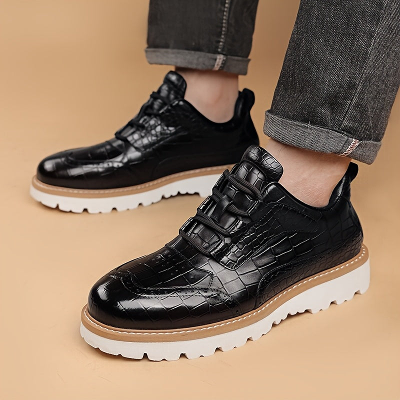 Men'S Trendy First Layer Cowhide Light Luxury Lace Up Leather Casual Shoes, Comfortable Pigskin Lining, Wear-resistant And Non Slip Rubber Sole, Suitable For Office, Party, Daily Travel Wear 60818