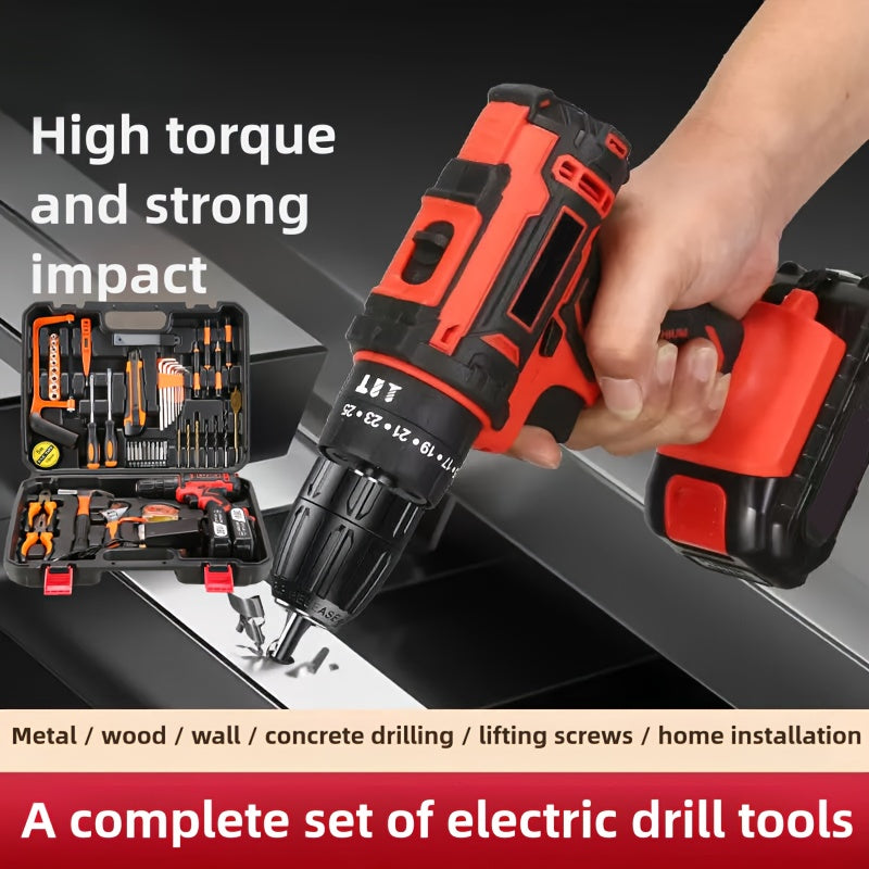 [128pcs Electric Drill] 2Battery SPZTJK 128pcs Electric Drill Tool Kit | 2-Speed Cordless Drill Driver with Hand Tools, Screwdriver, Drill Bits, Tool BOX for DIY, Home Repair, Christmas Gift, Electric Drill Cordless Rechargea