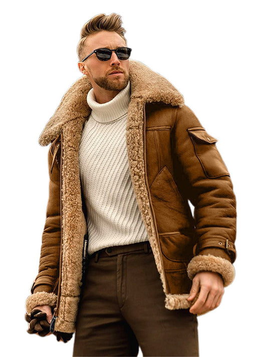 Men's Casual High Neck Fleece-Lined Jacket, Polyester 95%, Solid Color, Non-Stretch Fabric, Skinny Fit, with Zipper Closure and Contrast Pockets for Winter