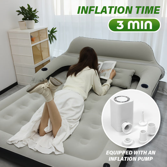 Double Bed Automatic Inflatable Mattress with Backrest Pillow and Inflatable Pump Portable Air Cushion for Outdoor Camping and Home Use