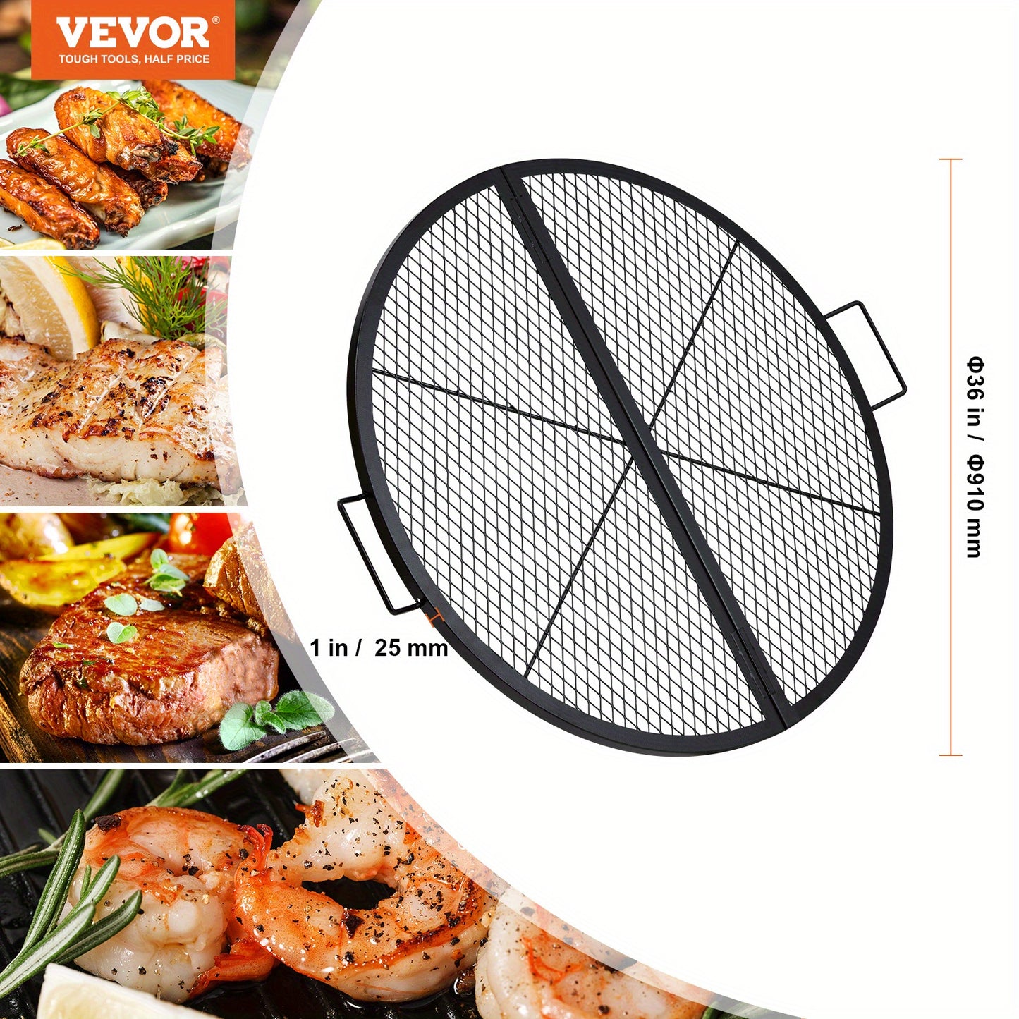 36 Inch Happybuy Fire Pit Grill Grate Heavy Duty Foldable Round Metal Cooking Grid With X Wire Design And Handles Portable BBQ Grate For Outdoor Parties And Campfires