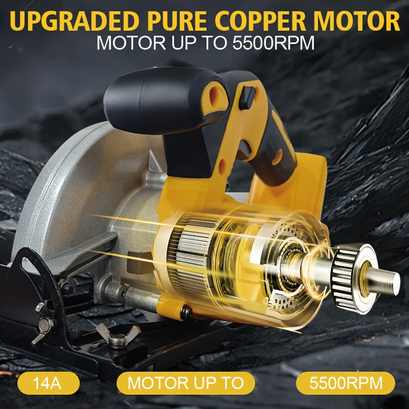 Cordless Circular Saw, 7-1/4 Inch Brushless Electric Circular Saw Compatible, 0-50 Degree Bevel Capability, 2 Blades, Without Battery, Suitable For Cutting Aluminum, Stainless Steel, Wood, Plastic And Stone, Suitable For DEWA