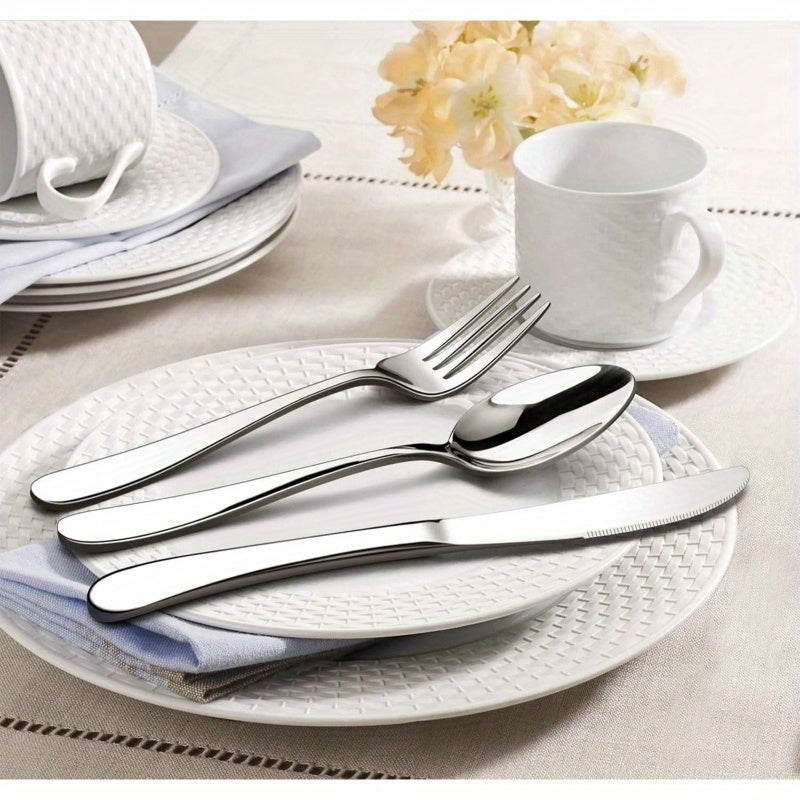 40 Piece Heavy Silverware Set Premium Grade Stainless Steel Flatware Cutlery Set Modern Elegant Design for Home Restaurant Wedding Mirror Polished Dishwasher Safe