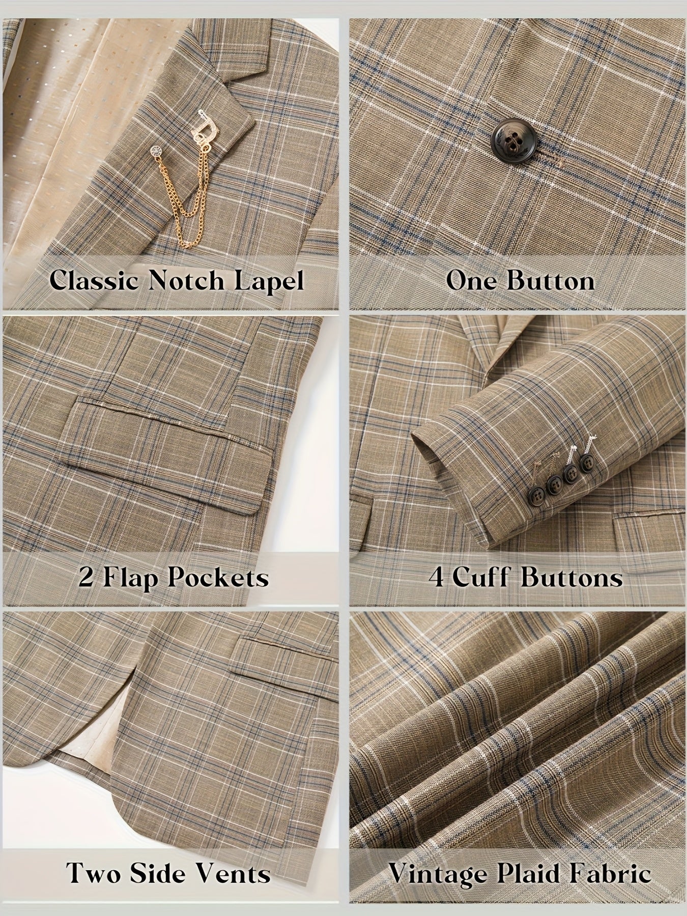 Teens Plaid Suit Set - 3pcs, Casual Style, Notched Lapel, Regular Fit, Polyester Includes Jacket, Vest, And Pants - For Business Casual & Formal Occasions - Perfect Gift For Weddings & Special Events