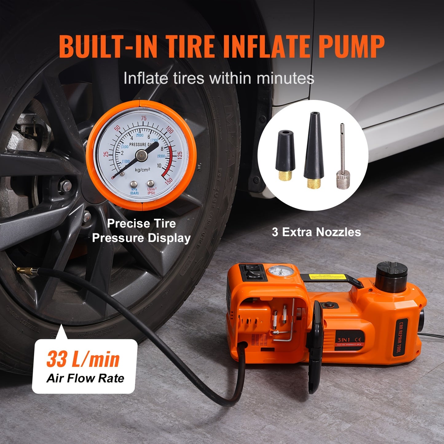 [Electric Car Jack] Happybuy Electric Car Jack | 5 Ton/11023 LBS | Hydraulic Jack Lift with Electric Impact Wrench, Built-in Inflatable Pump, And LED Light | for SUV MPV Sedan Truck | Garage Repair