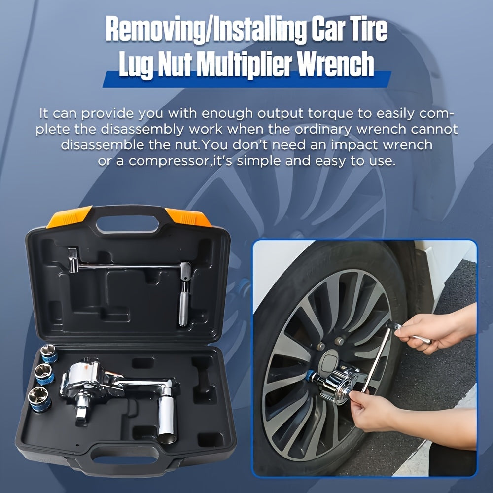 Heavy Duty Torque Wrench and Tire Nut Remover Kit 320NM 1/2 Inch Drive with 17mm 19mm 21mm Sockets Secure Hex Bolt Design for Easy Tire Changing Ideal Garage Tool for Most Vehicles Perfect Father's Day Gift