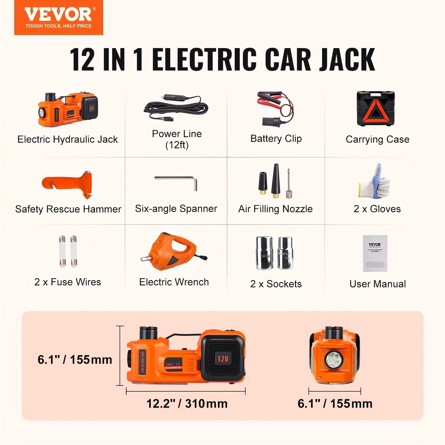 [Electric Car Jack] Happybuy Electric Car Jack | 5 Ton/11023 LBS | Hydraulic Jack Lift with Electric Impact Wrench, Built-in Inflatable Pump, And LED Light | for SUV MPV Sedan Truck | Garage Repair