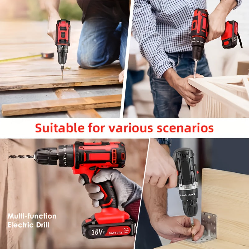 [128pcs Electric Drill] 2Battery SPZTJK 128pcs Electric Drill Tool Kit | 2-Speed Cordless Drill Driver with Hand Tools, Screwdriver, Drill Bits, Tool BOX for DIY, Home Repair, Christmas Gift, Electric Drill Cordless Rechargea