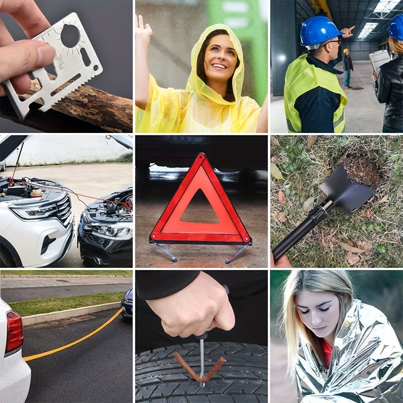 FCLUSLL 95 Piece Car Roadside Emergency Kit Premium Heavy Duty Portable Jumper Cables Air Compressor Tow Strap Multifunctional Hammer Shovel