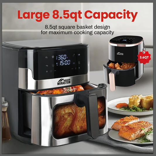 [8.5QT Air Fryer] 8.5QT Large Air Fryer | Smart Touch Screen, 8 Preset Functions, Non-stick Coating, Suitable For 5-6 People | Kitchen Accessories, Toaster Oven, Deep Fryer