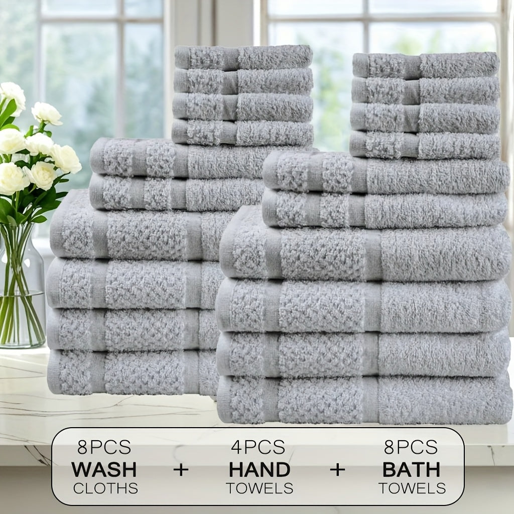 [20pcs Cotton Towel Set] 20pcs Absorbent & Soft Cotton Bath Towel Set | 8pcs Bath Towels, 4pcs Hand Towels, 8pcs Washcloths | Solid Color, Quick-drying, Bathroom Supplies