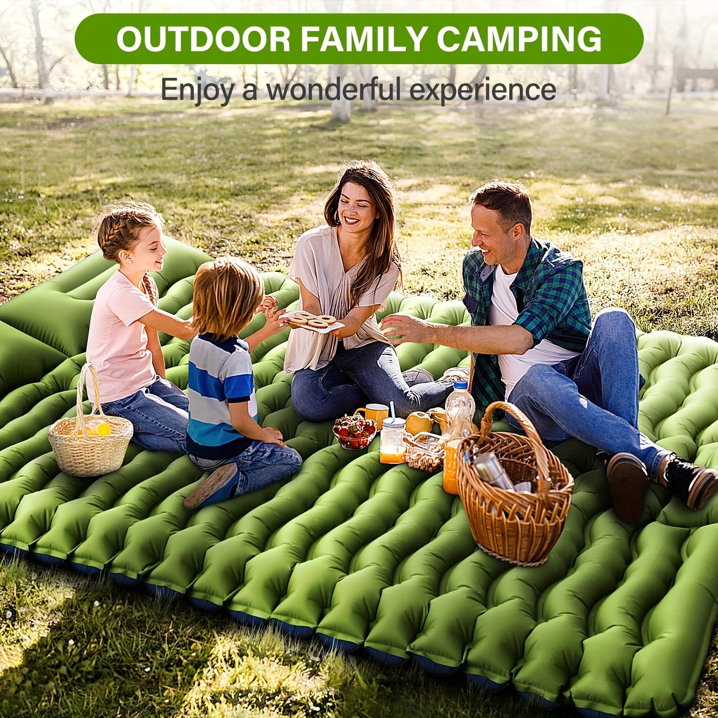 Double Sleeping Pad - Self Inflating 4 Inch Extra Thick Mat