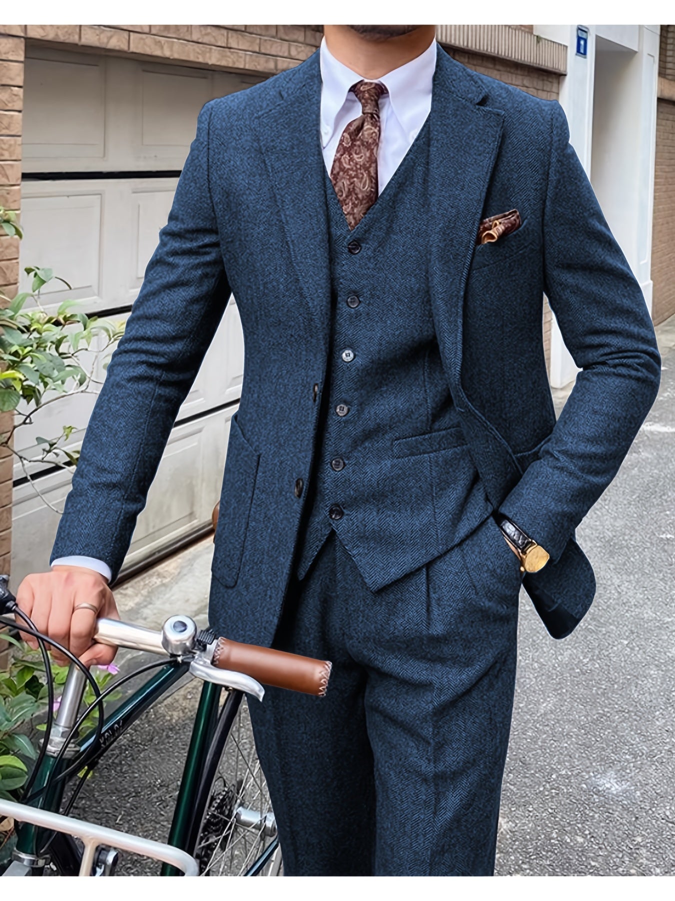 Men's 3 Piece Tweed Suit Wool Blend Herringbone Formal Wedding Party Event Vintage Western Casual Business Workwear Suit
